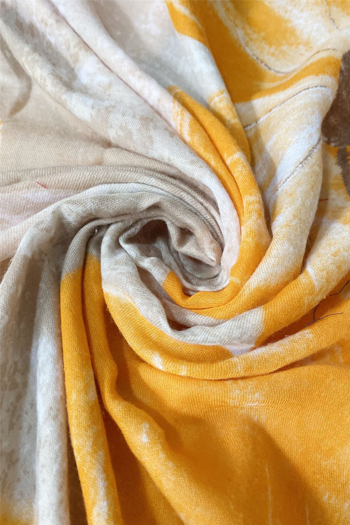 Cotton Scarf-Shawl, 85 cm x 180 cm, Large Painted Flower Patterned, Orange