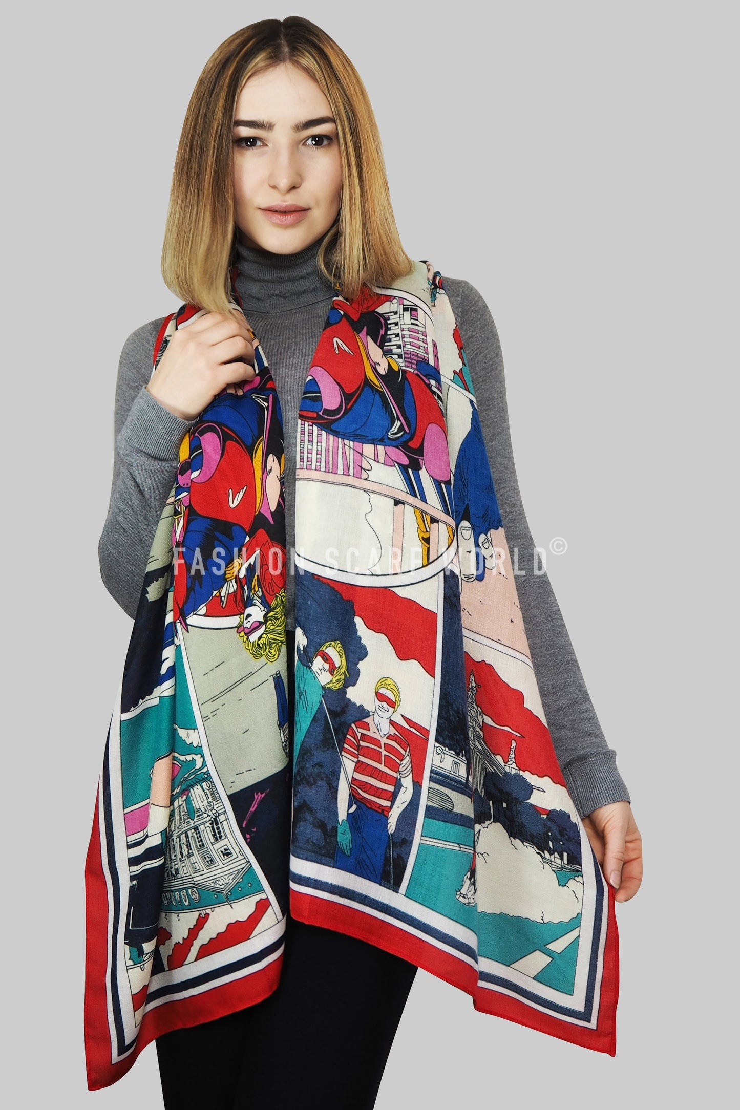 Cotton Scarf-Shawl, 85 cm x 180 cm, Roy Lichtenstein - Style 60s Pop Art