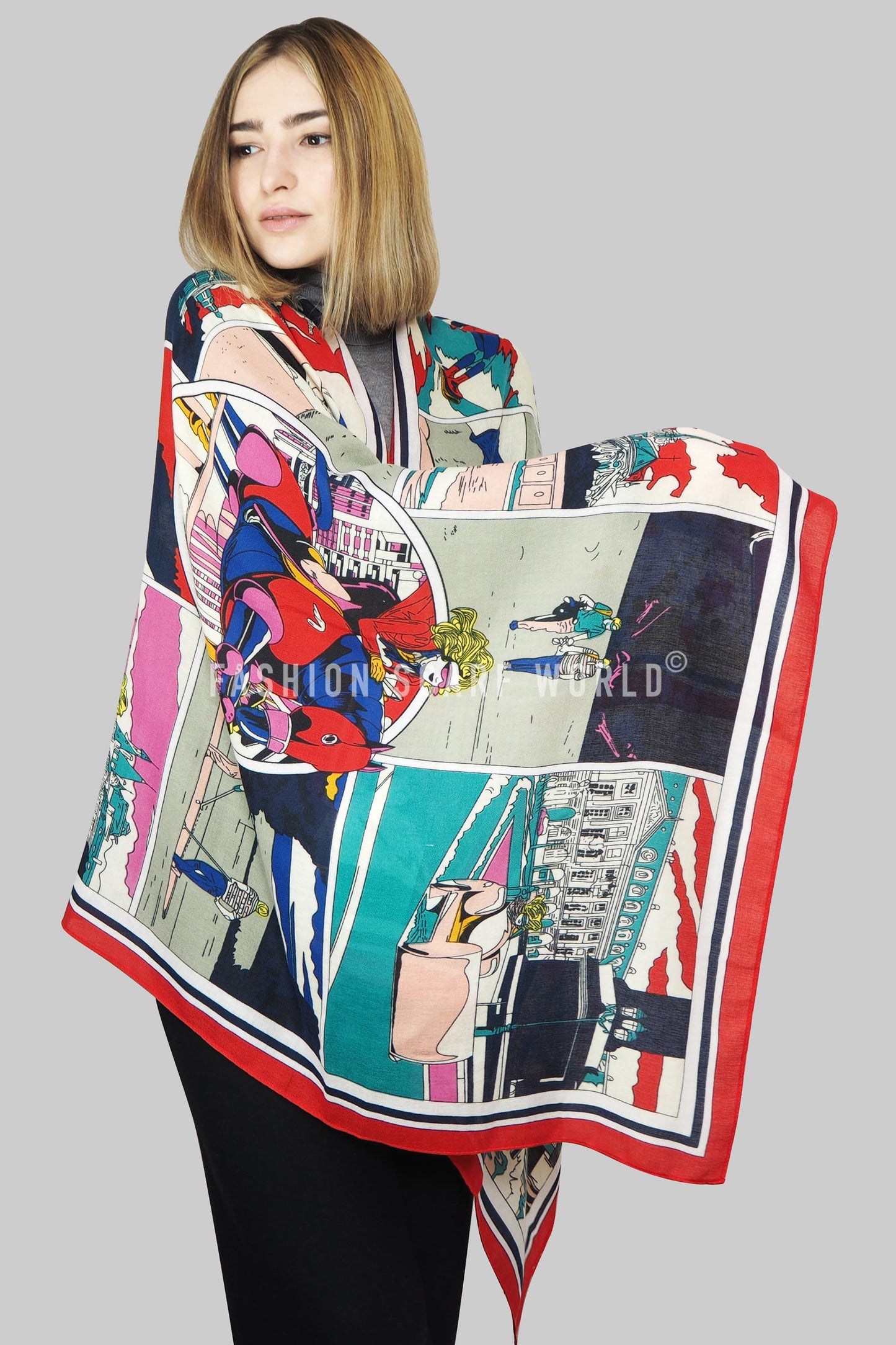 Cotton Scarf-Shawl, 85 cm x 180 cm, Roy Lichtenstein - Style 60s Pop Art