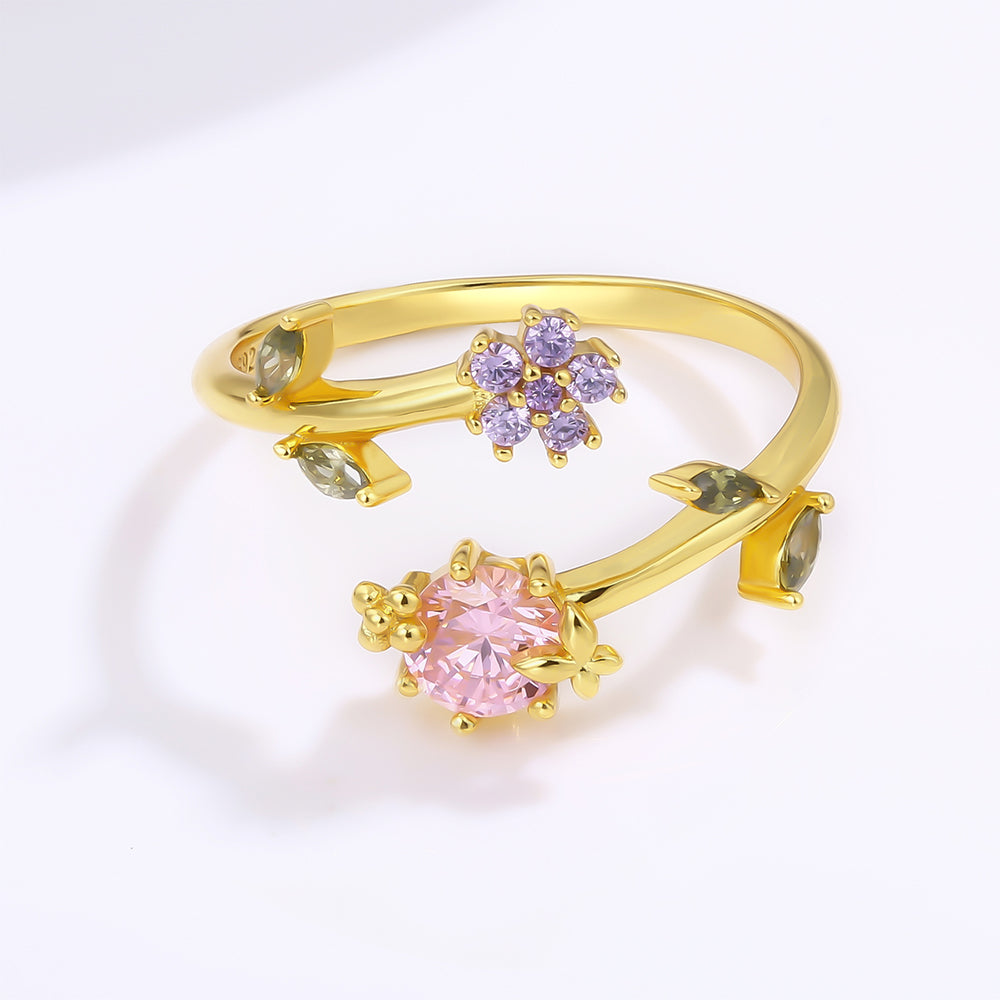 Ring aus goldplattierterr Legierung mit rosafarbenem Emporia® Kristall und purpurfarbenem Emporia® Kristall