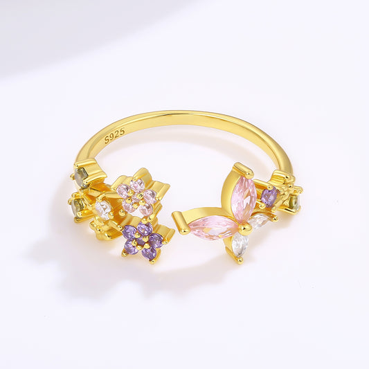 Ring aus goldplattierterr Legierung mit rosafarbenem Emporia® Kristall und purpurfarbenem Emporia® Kristall