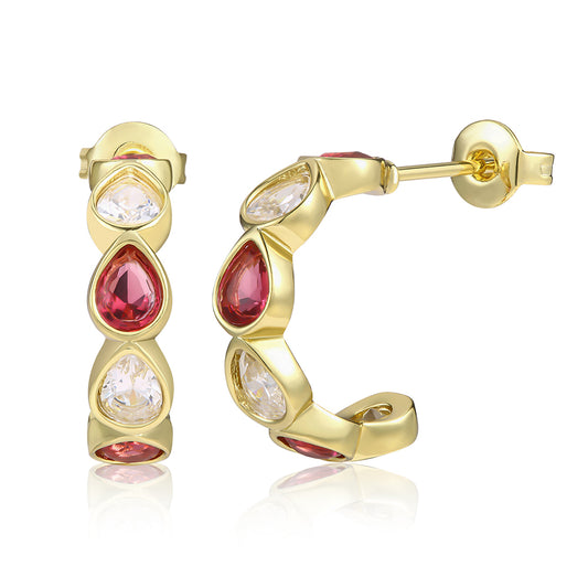 Ohrringe aus goldplattierter Legierung mit rotem Emporia®-Kristall und weißem Emporia® Kristall