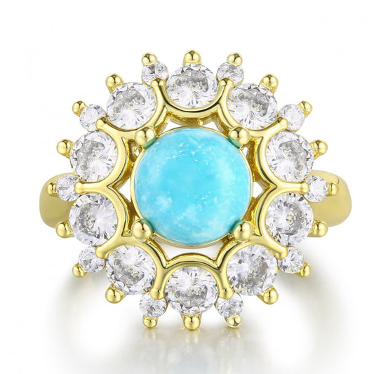 Ring aus goldplattierterr Legierung mit blauem Emporia®-Kristall
