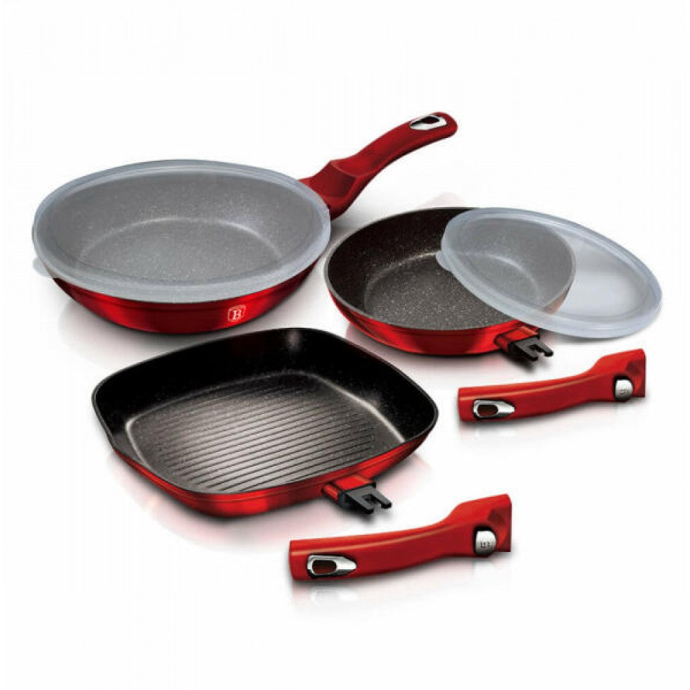 5-teiliges Bratpfannenset mit abnehmbarem Griff, Metallic Line Burgundy Edition 1