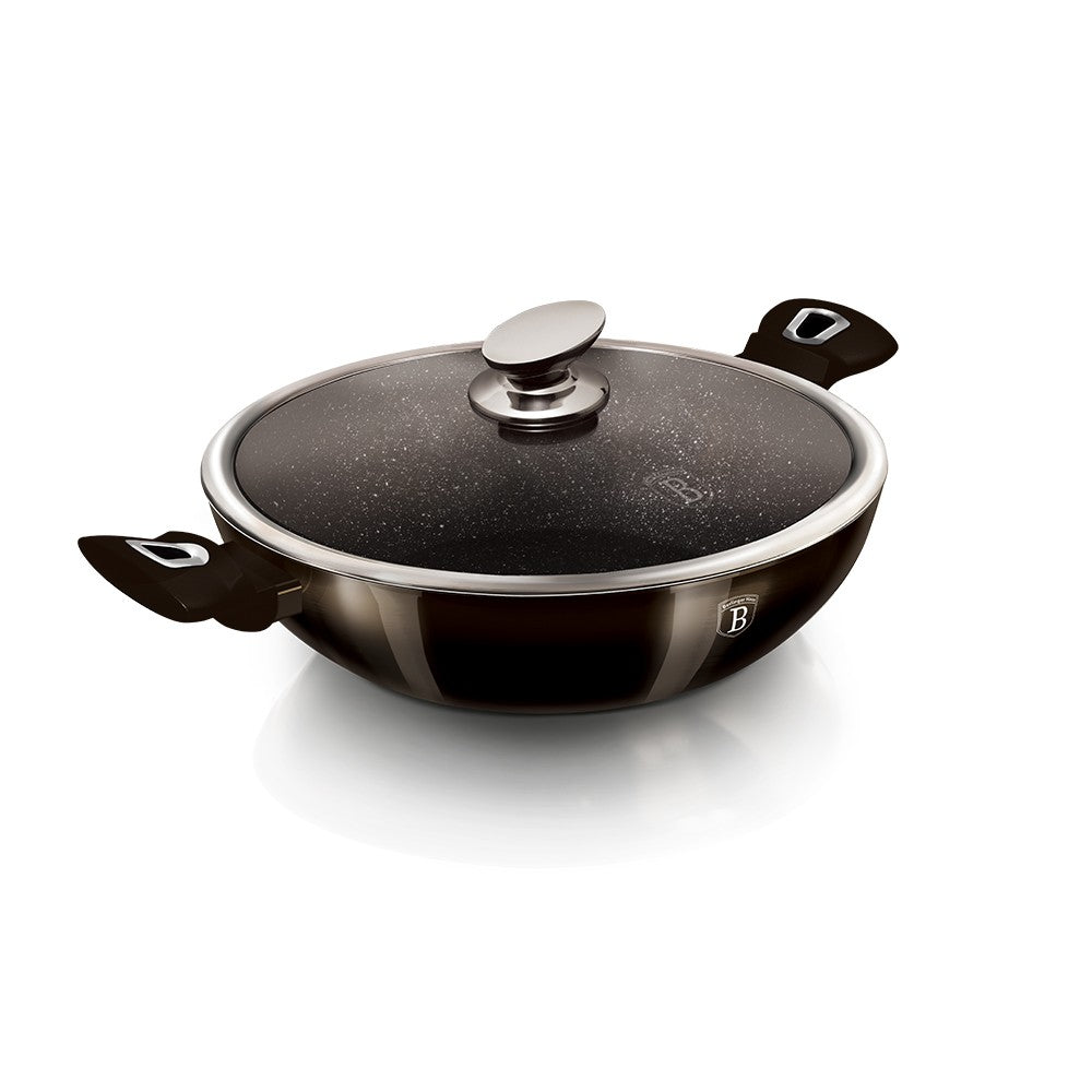Berlinger Haus Metallic Line Shiny Black Edition Wok mit Deckel, 30 cm