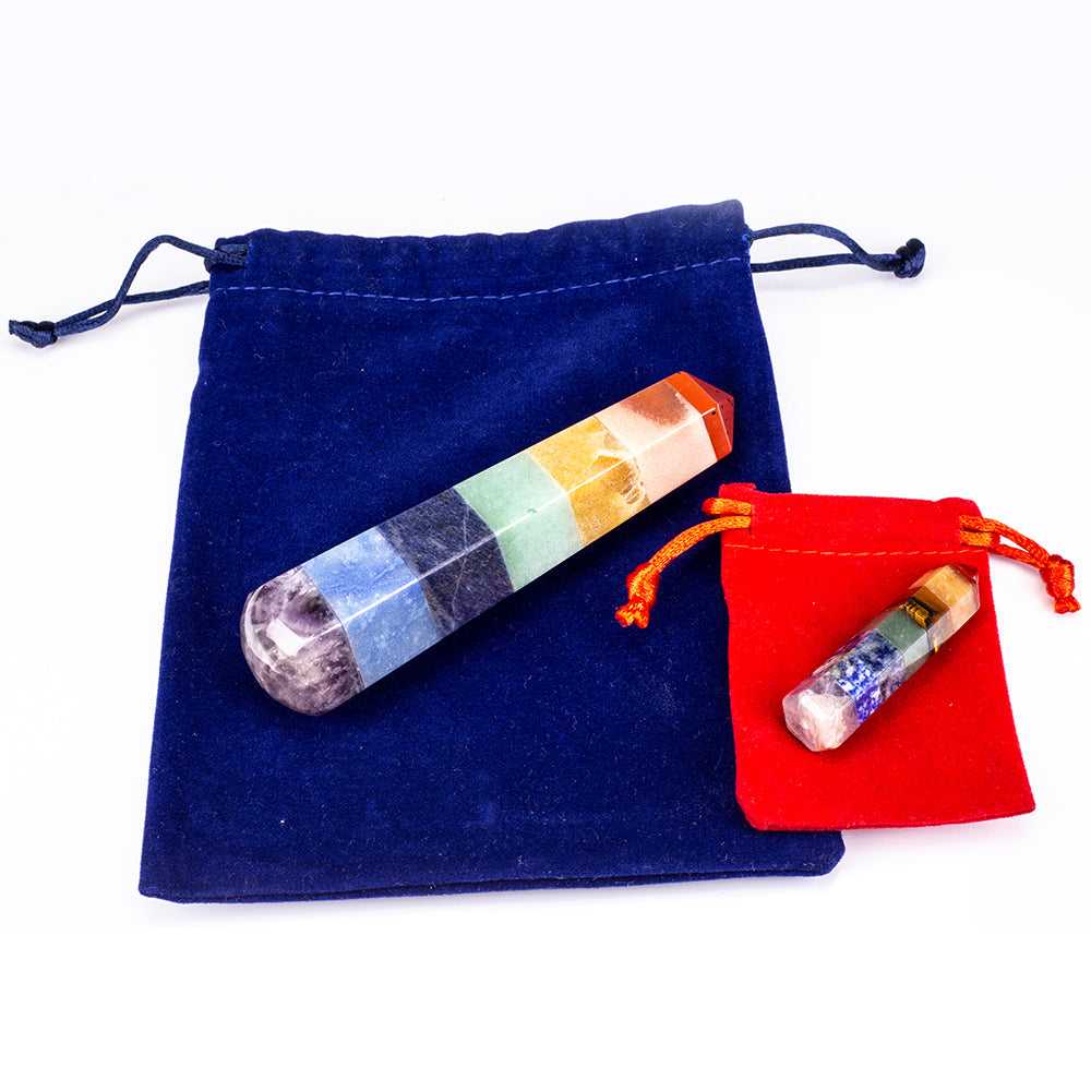Chakrastab mit Edelsteinen (5cm) + großer Chakrastab mit Edelsteinen (11 cm) ALS GESCHENK mit 2 Etuis