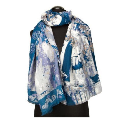 Modischer Schal, 100% Viskose, 180 cm x 90 cm, BLAU UND WEISS
