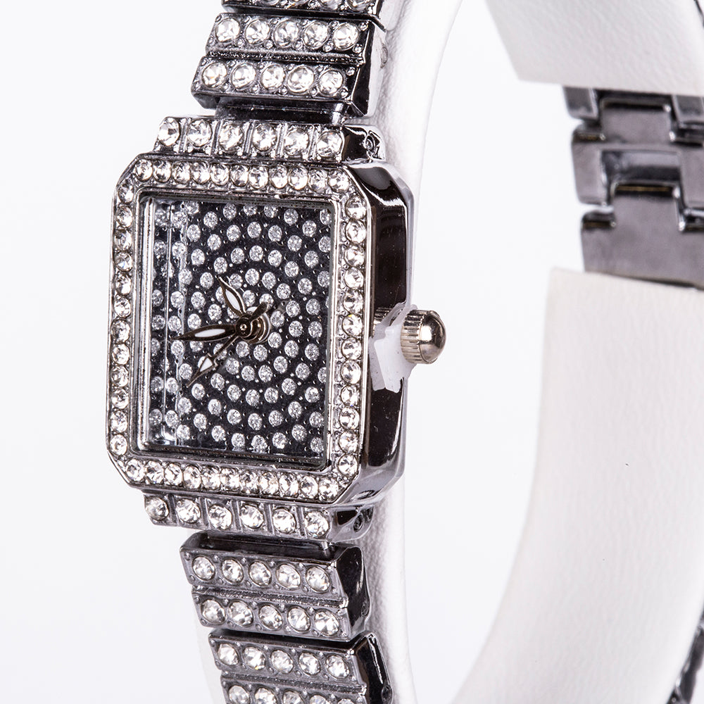 5-teiliges, silberfarbenes Emporia Schmuckset in Premium-Qualität, in einer exklusiven Geschenkbox in Lederoptik (mit Uhr, Armband, Halskette, Ohrringen und Ring, mit weißem Emporia-Kristall)