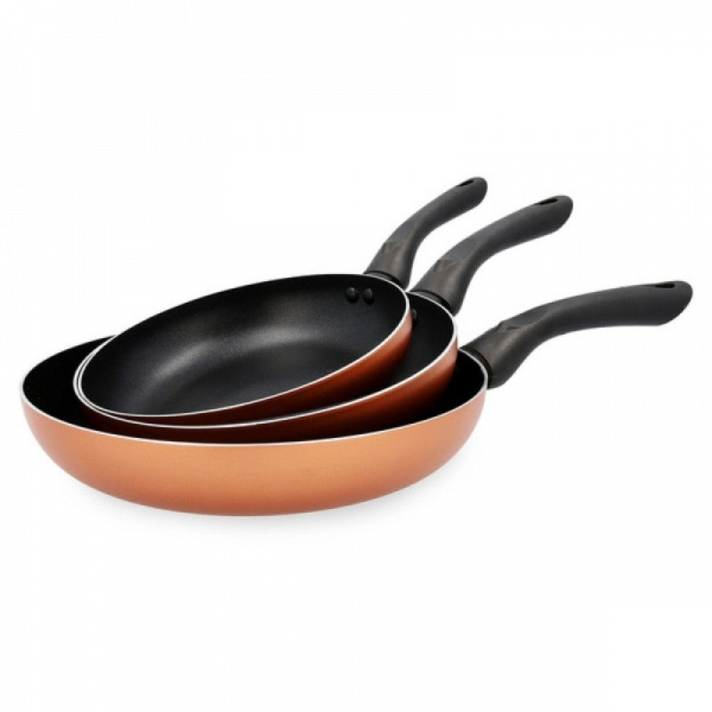 3-teiliges Set mit gestempelter Aluminium- und Metallpfanne, metallisch goldene Farbe 1