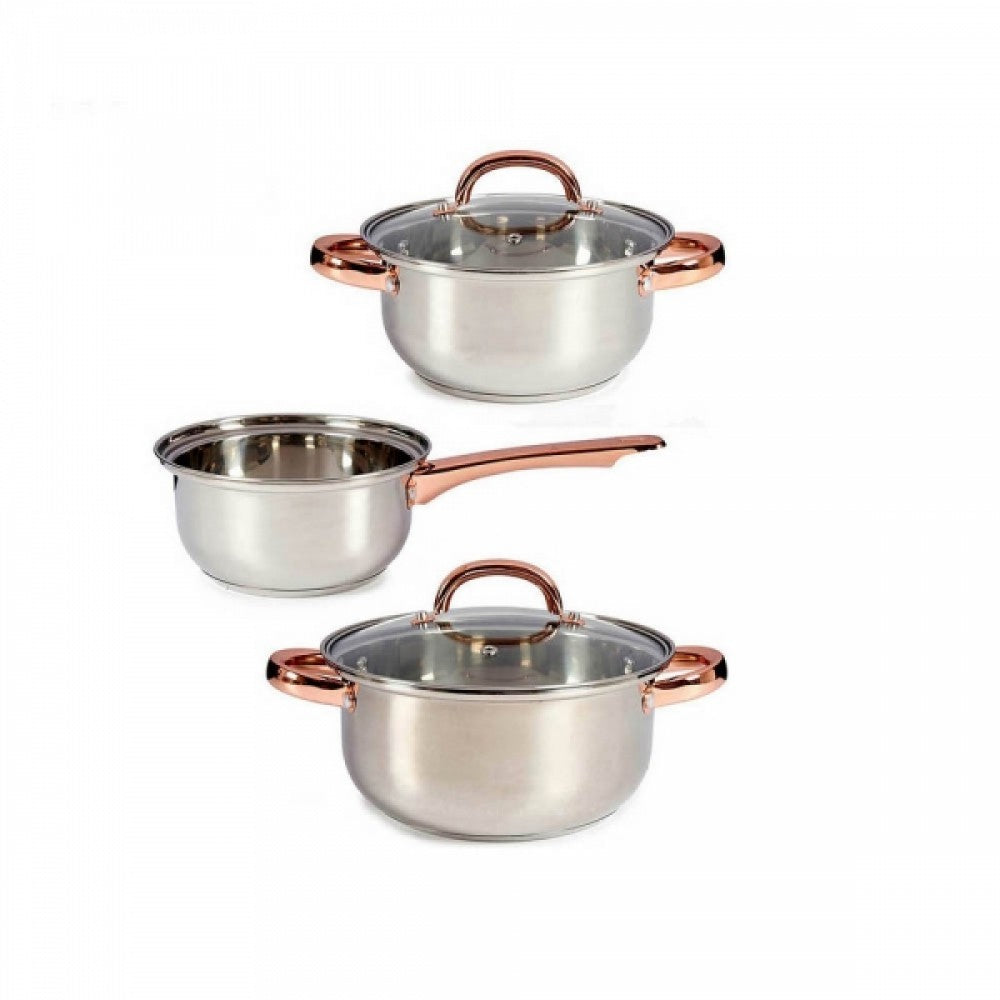 5-teiliges Kochgeschirrset aus rostfreiem Stahl und Glas, silber-rosegoldfarbig 1