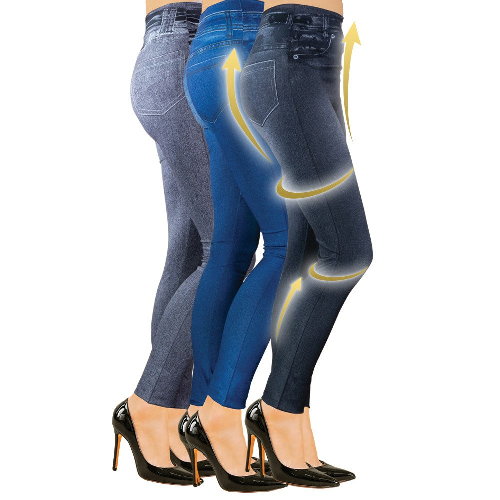 3 pcs of Soft High Waisted, No See-Through, Tummy Control Slimming Jeggings set (1 black, 1 grey, 1 blue) 1