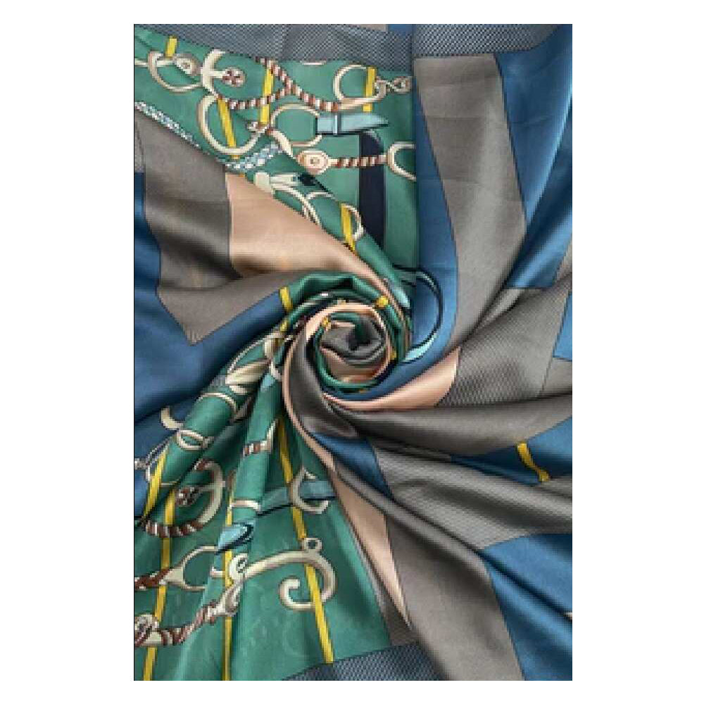 100% Seidenschal mit Ketten- und Schnallenmuster, blau, 90x180cm 1