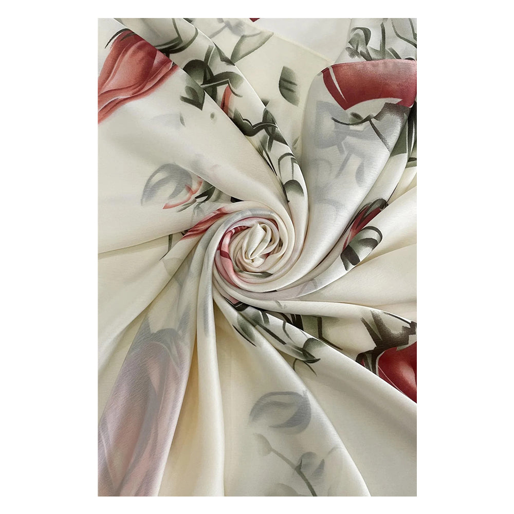 100% Seidenschal mit Rosenknospenmuster, cremefarbig, 90 x 180 cm 1