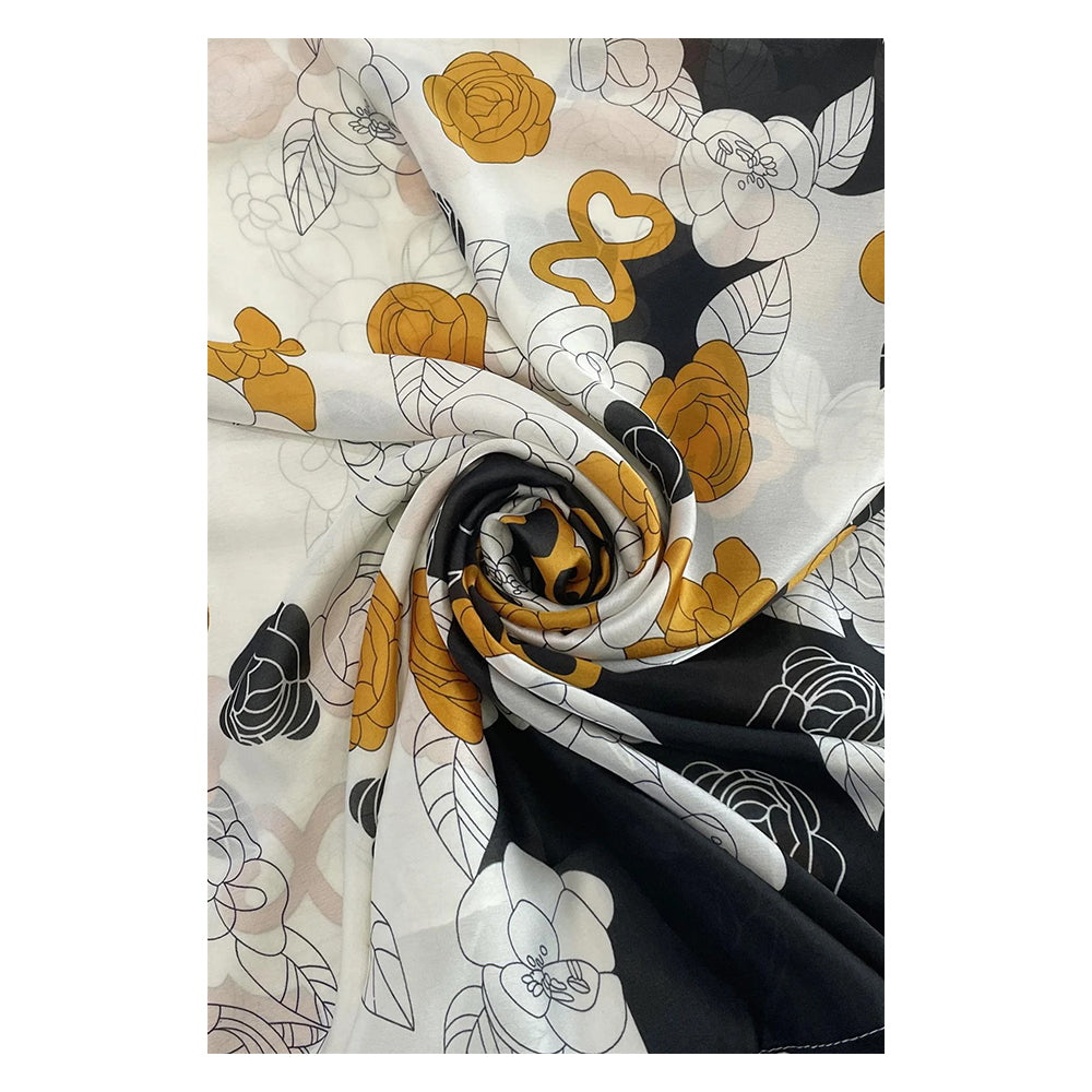 100% Seidenschal mit Retro-Blumenmuster, orange, 90x180 cm 1