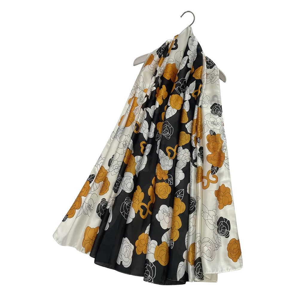 100% Seidenschal mit Retro-Blumenmuster, orange, 90x180 cm 2