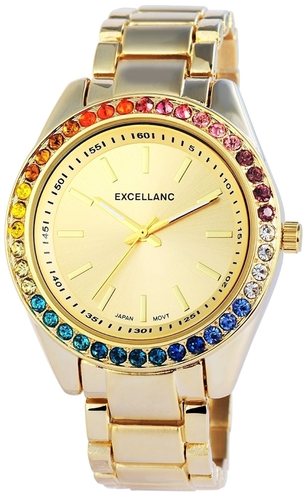 Excellanc Womens watch with metal strap , gold color, High quality quartz movement, gold dial color