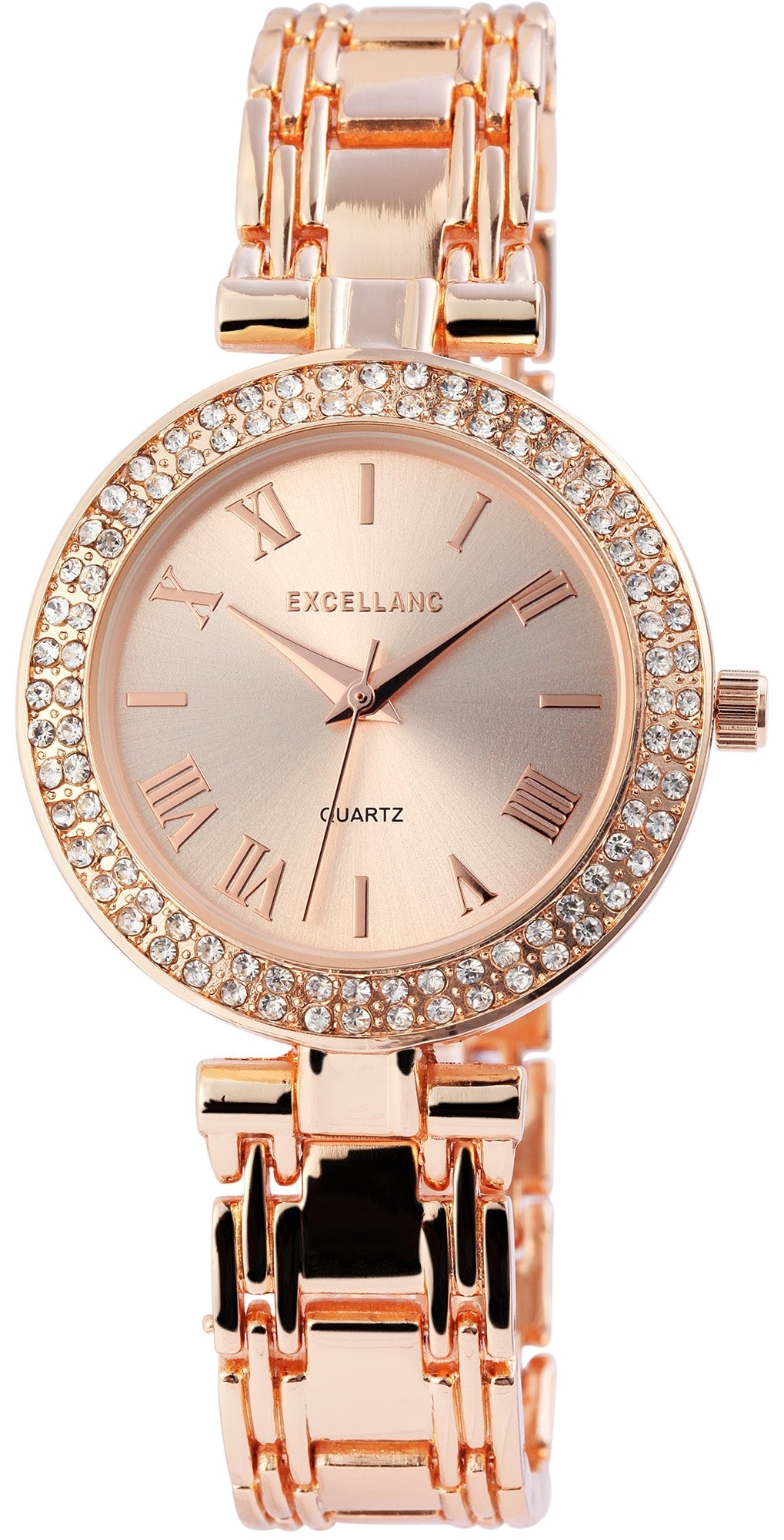 Excellanc Damenarmbanduhr mit Metallband, rosegoldfarbig, japanisches Quarzwerk, rosegoldfarbenes Zifferblatt
