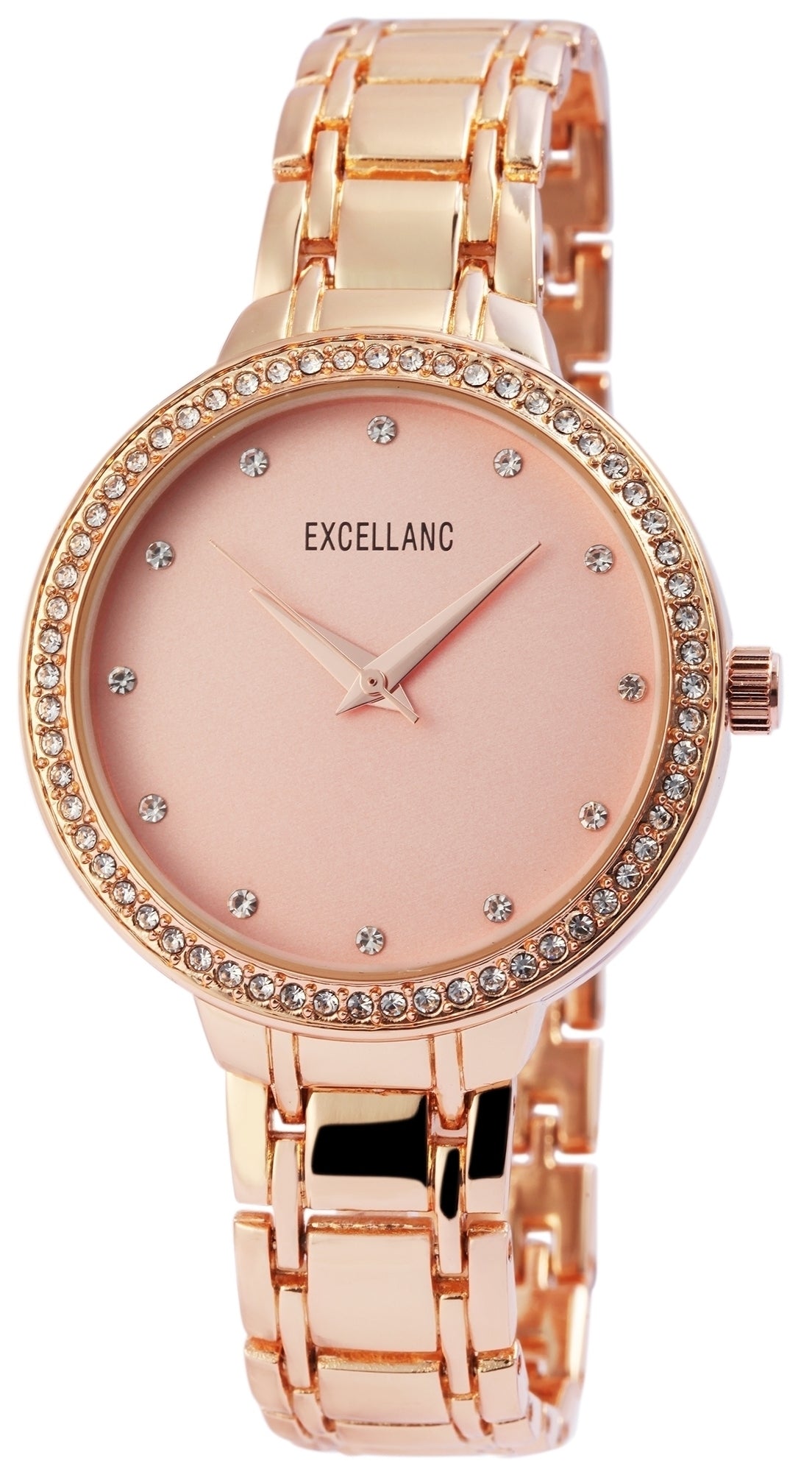 Excellanc Womens watch with metal strap EX351, rose gold color, High quality quartz movement, rose gold dial color