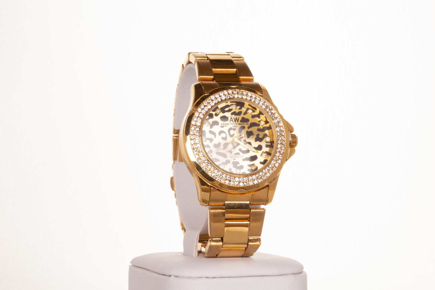YELLOW GOLD, woman alloy AW watch with leopard dial, and quartz crystals with Gift box, 20 cm