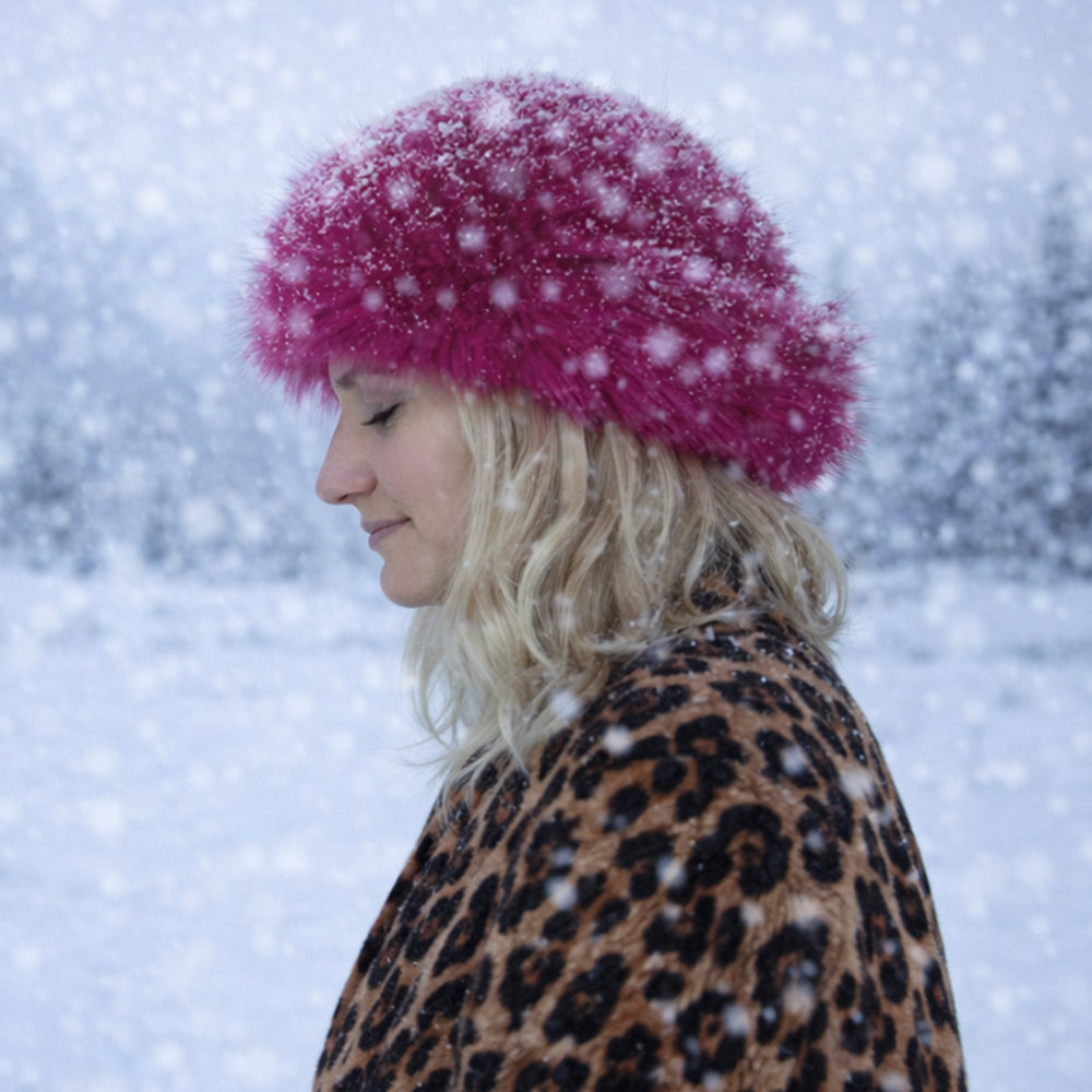Rosafarbene Wintermütze aus Kunstfell – Einheitsgröße