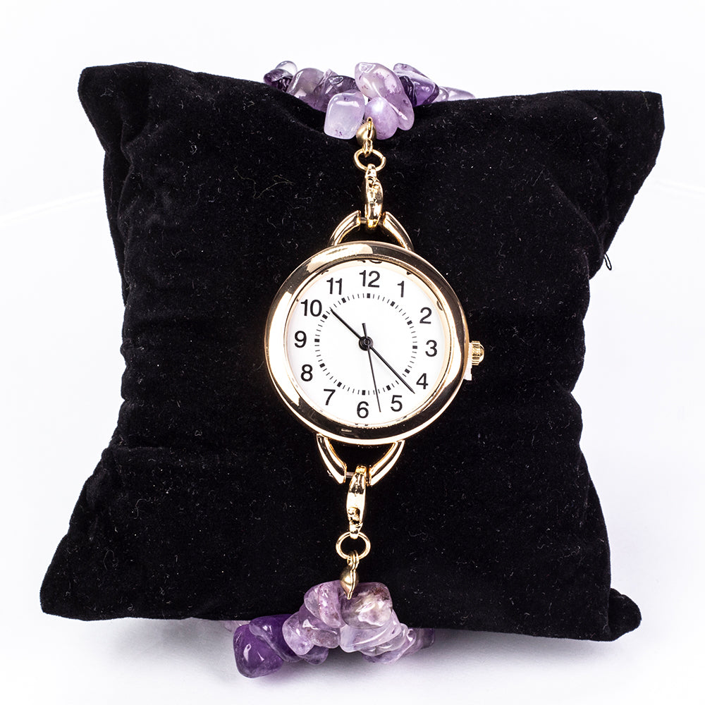 Uhr aus goldplattierter Legierung mit Türkis und Amethyst