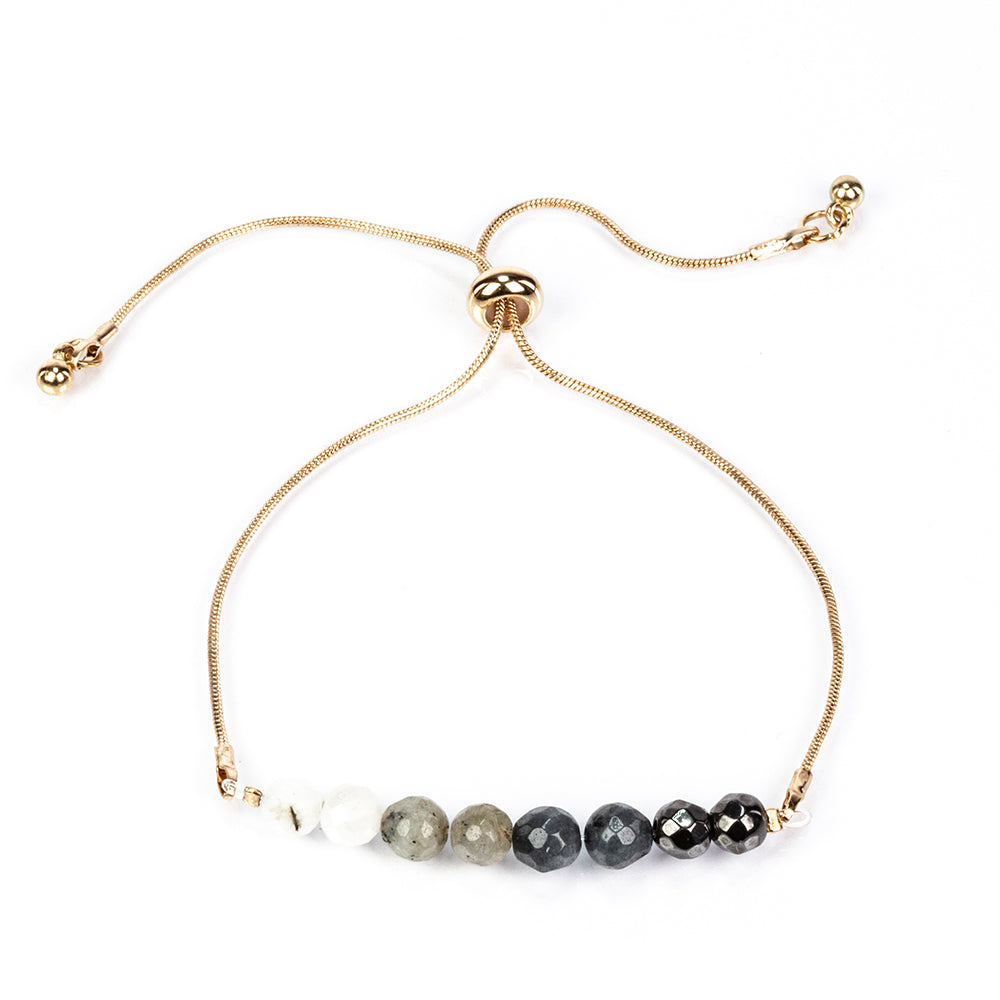 Armband aus goldplattiertesr Legierung mit Regenbogenmondstein und Labradorit