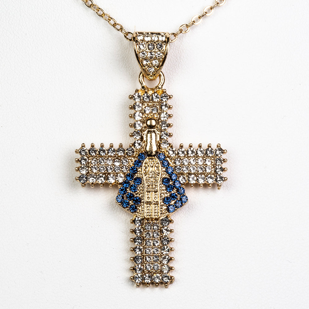 Halskette aus goldplattierter Legierung mit blauem Emporia®-Kristall und weißem Emporia® Kristall