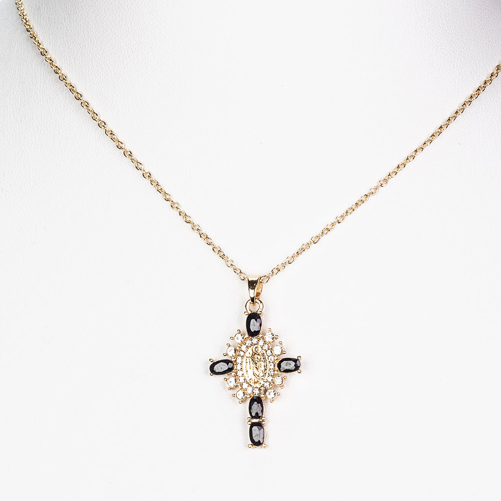 Halskette aus goldplattierter Legierung mit Saphir und weißem Emporia® Kristall