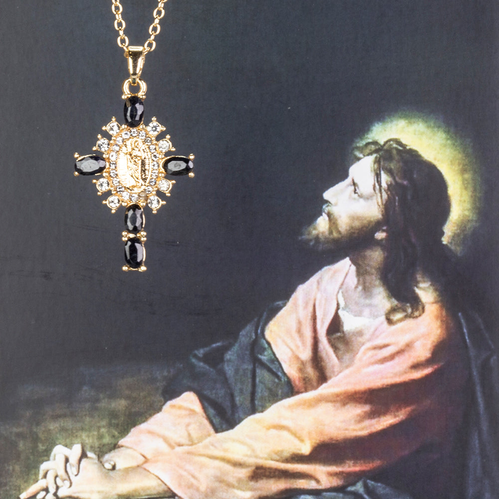 Halskette aus goldplattierter Legierung mit Saphir und weißem Emporia® Kristall