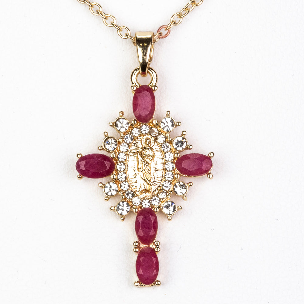 Halskette aus goldplattierter Legierung mit Rubin und weißem Emporia® Kristall