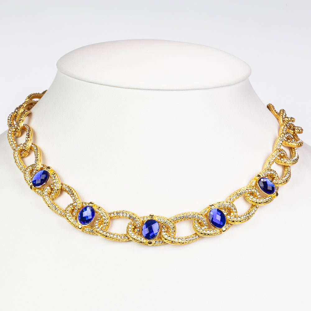 Halskette aus goldplattierter Legierung mit blauem Emporia®-Kristall und weißem Emporia® Kristall