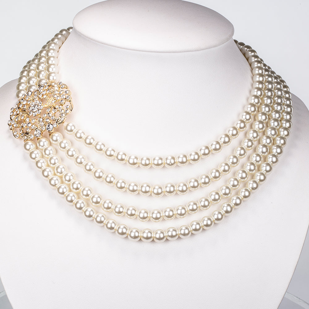 Schmuckgarnitur aus aus goldplattierter Legierung mit Glasperle und weißem Emporia® Kristall