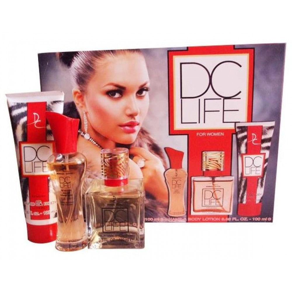 GESCHENKSET 100 ml + 30 ml EDT DC LIFE süßer floraler fruchtiger Duft für Frauen + 100 ml Körperlotion