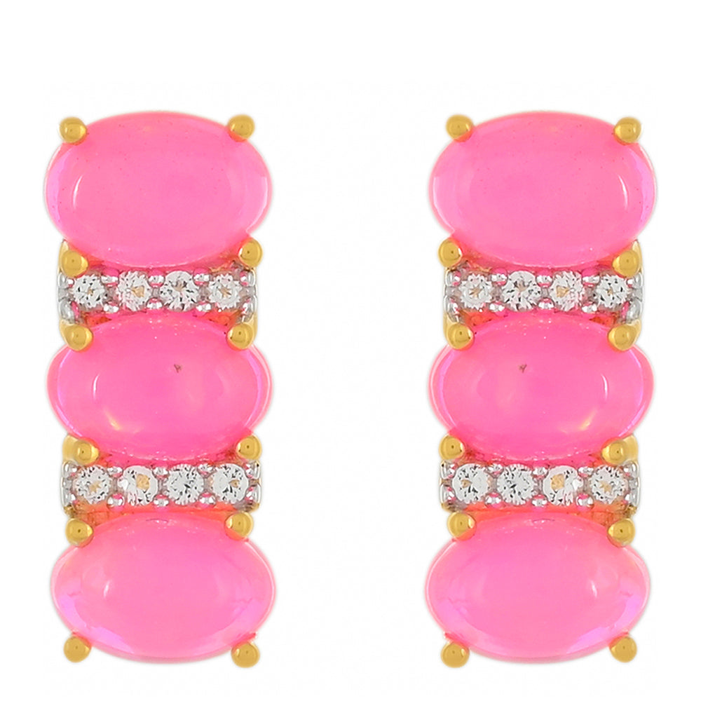 Goldplattierte Silberohrringe mit äthiopischem neon pink Opal und weißem Topas