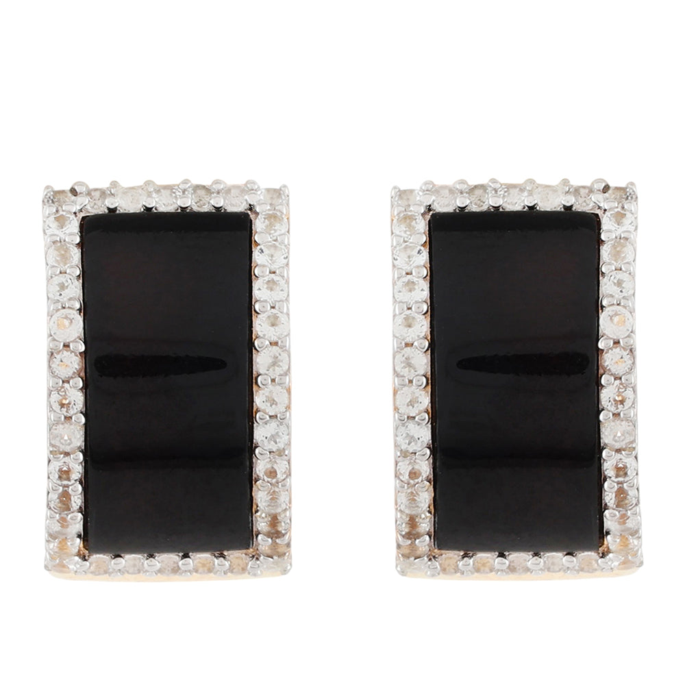 Goldplattierte Silberohrringe mit schwarzem Onyx und weißem Topas