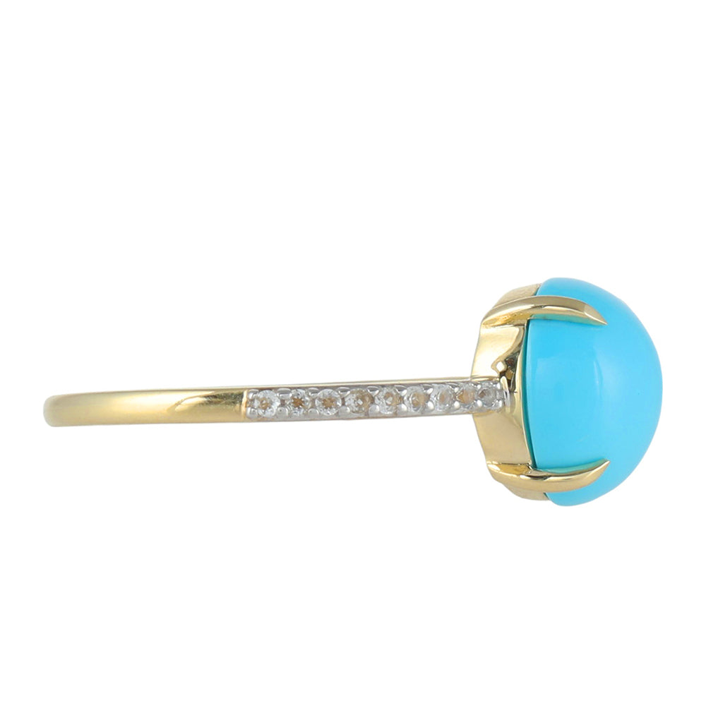 Goldring mit Dornröschen Türkis und weißem Topas 3