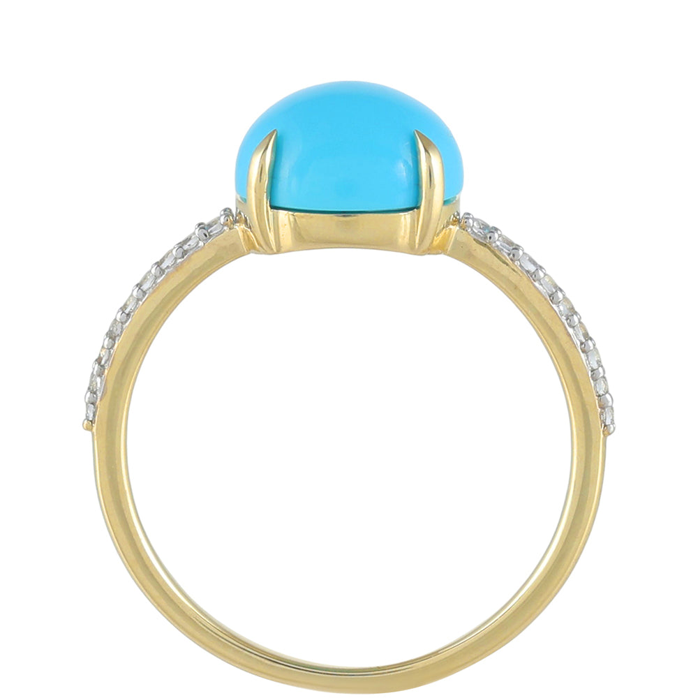 Goldring mit Dornröschen Türkis und weißem Topas