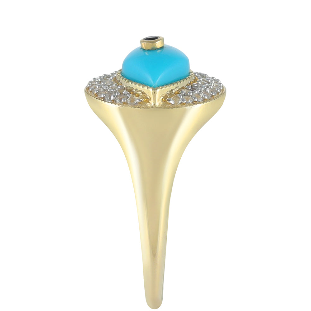 Goldring mit Dornröschen Türkis und schwarzem Spinell