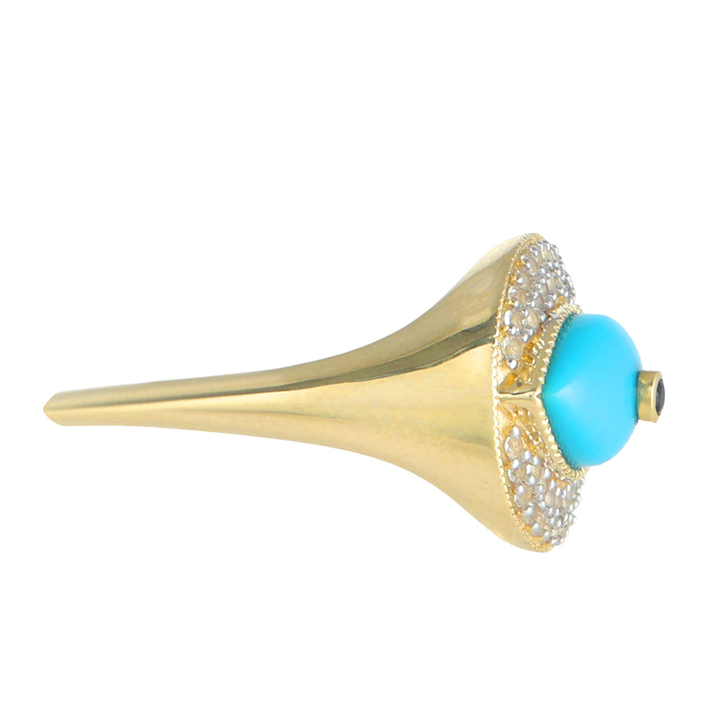 Goldring mit Dornröschen Türkis und schwarzem Spinell