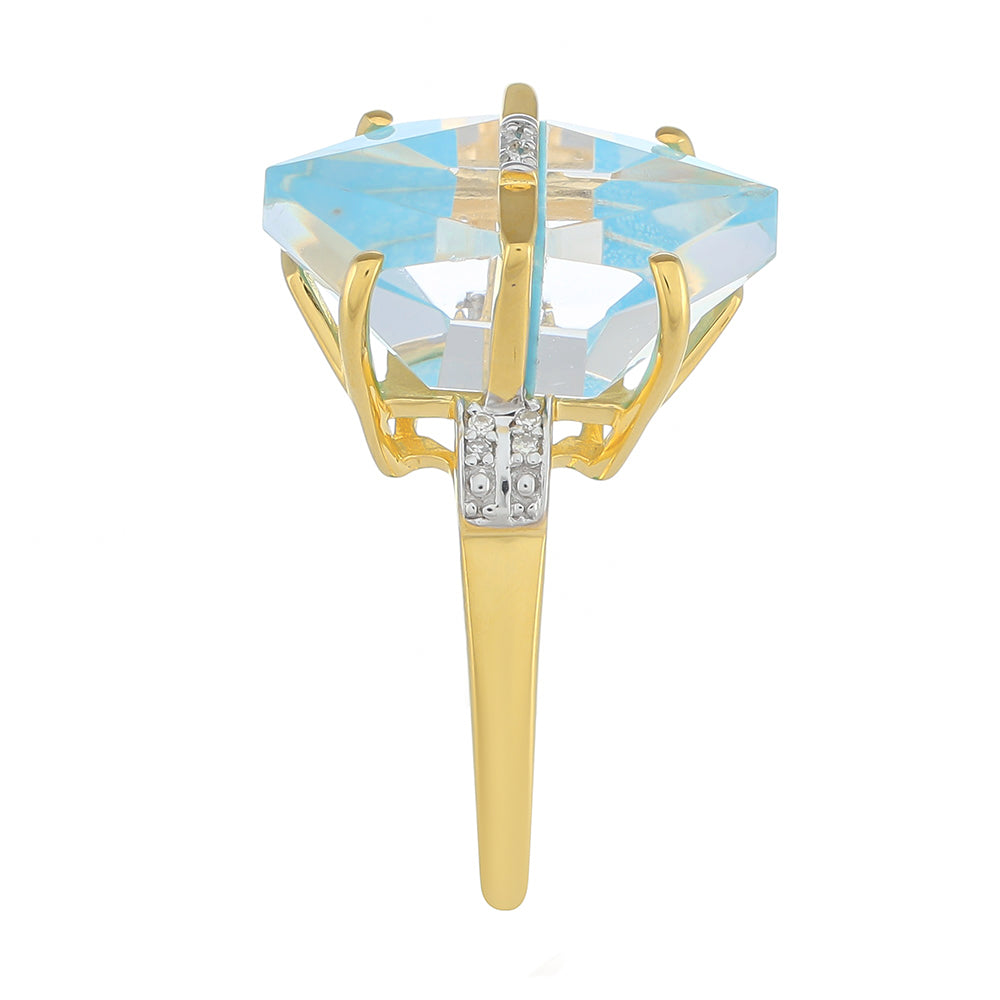 Goldplattierter Silberring mit Türkis und weißem Diamant