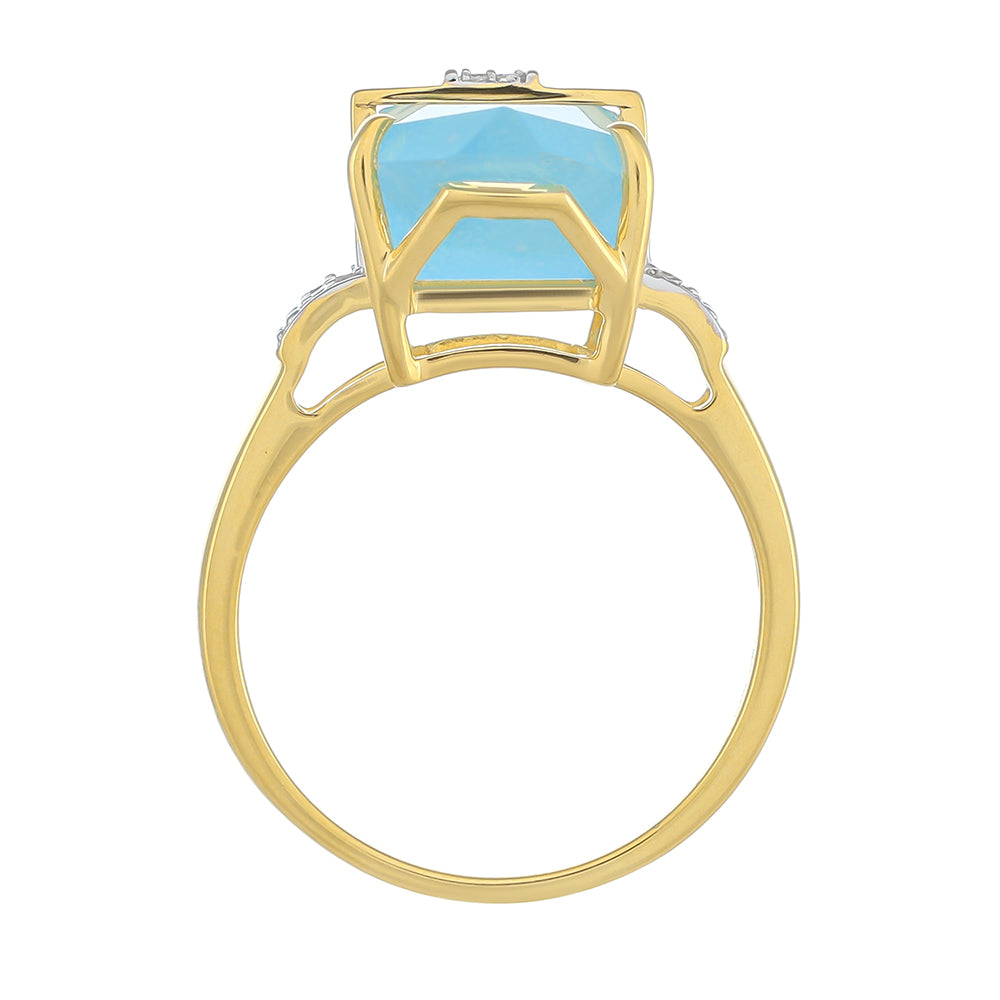 Goldplattierter Silberring mit Türkis und weißem Diamant