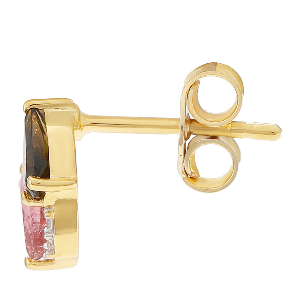 Goldplattierte Silberohrringe mit regenbogenfarbenem Turmalin aus Pelmadulla und weißem Topas