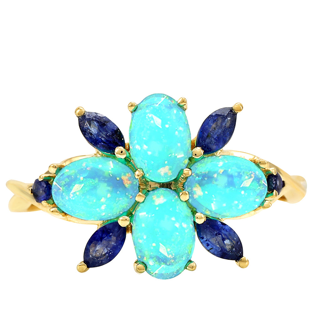 Goldring mit äthiopischem Paraiba-Blauopal und blauem Saphir 1