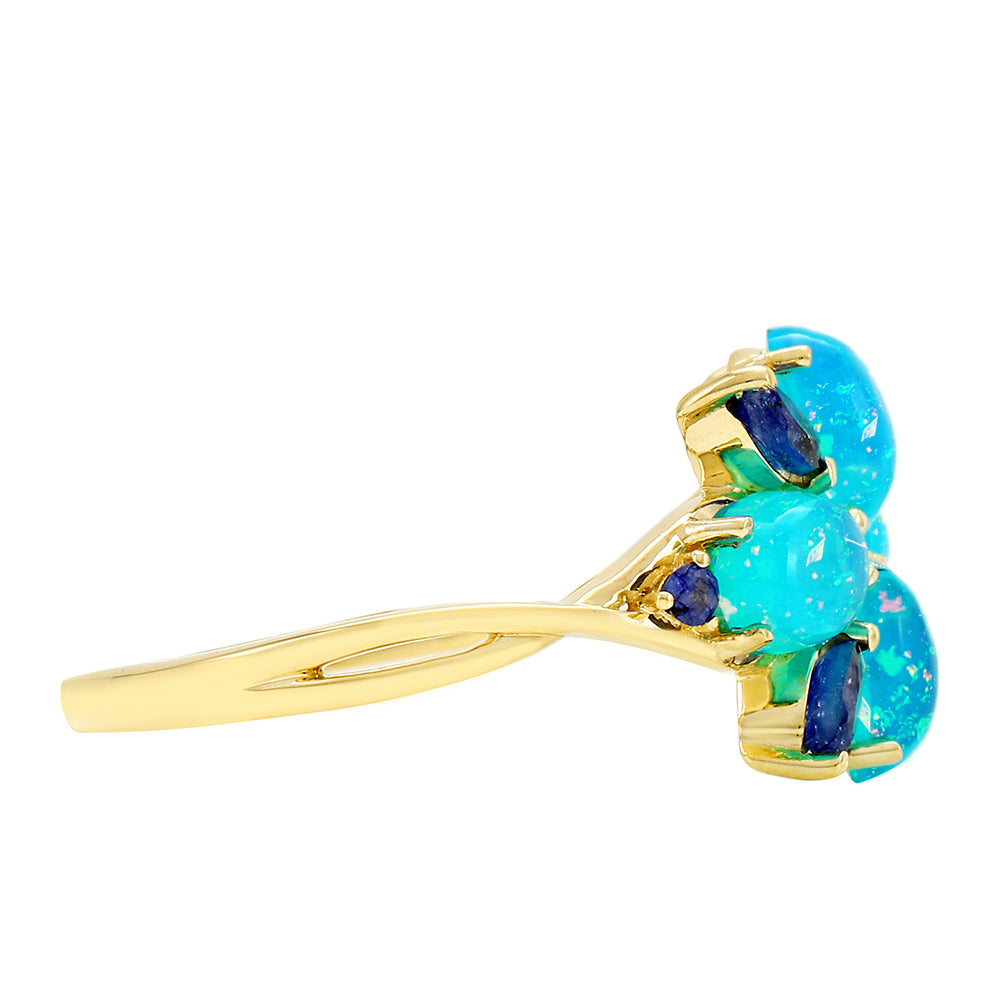 Goldring mit äthiopischem Paraiba-Blauopal und blauem Saphir 2