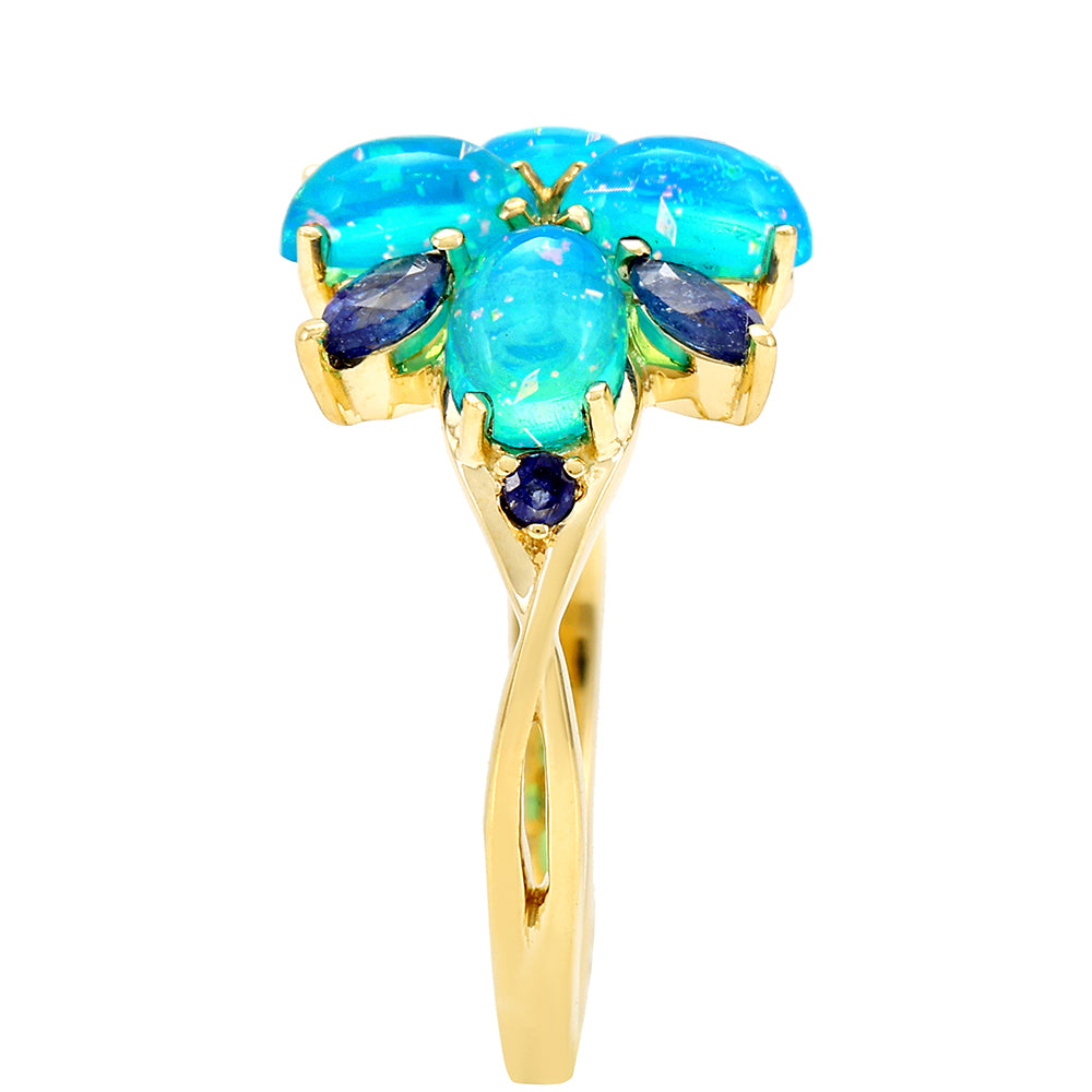 Goldring mit äthiopischem Paraiba-Blauopal und blauem Saphir 3