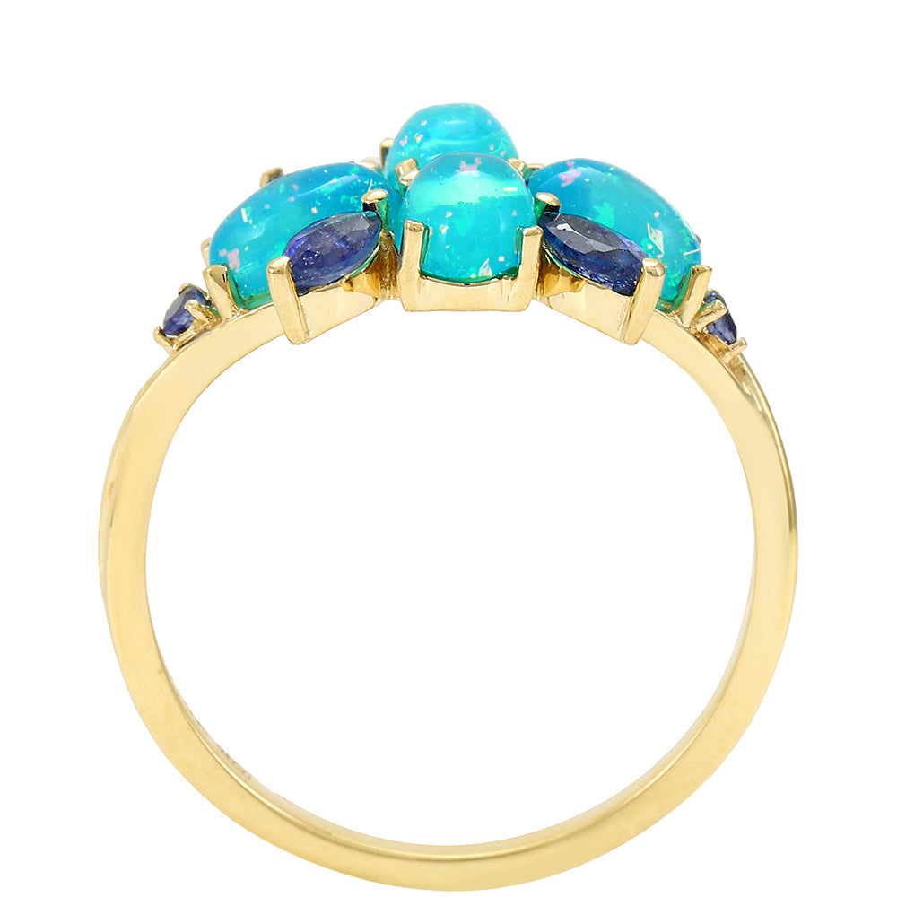 Goldring mit äthiopischem Paraiba-Blauopal und blauem Saphir 4
