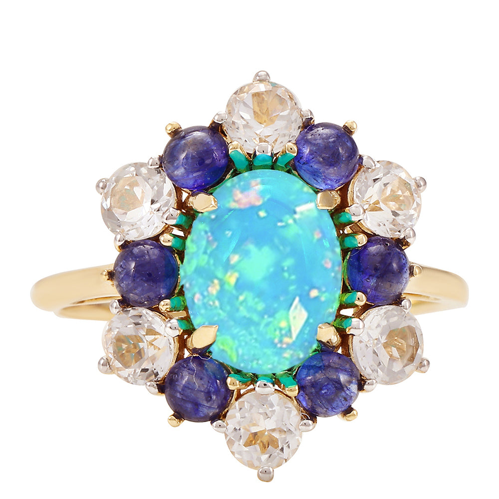 Goldring mit äthiopischem Paraiba-Blauopal und blauem Saphir 1