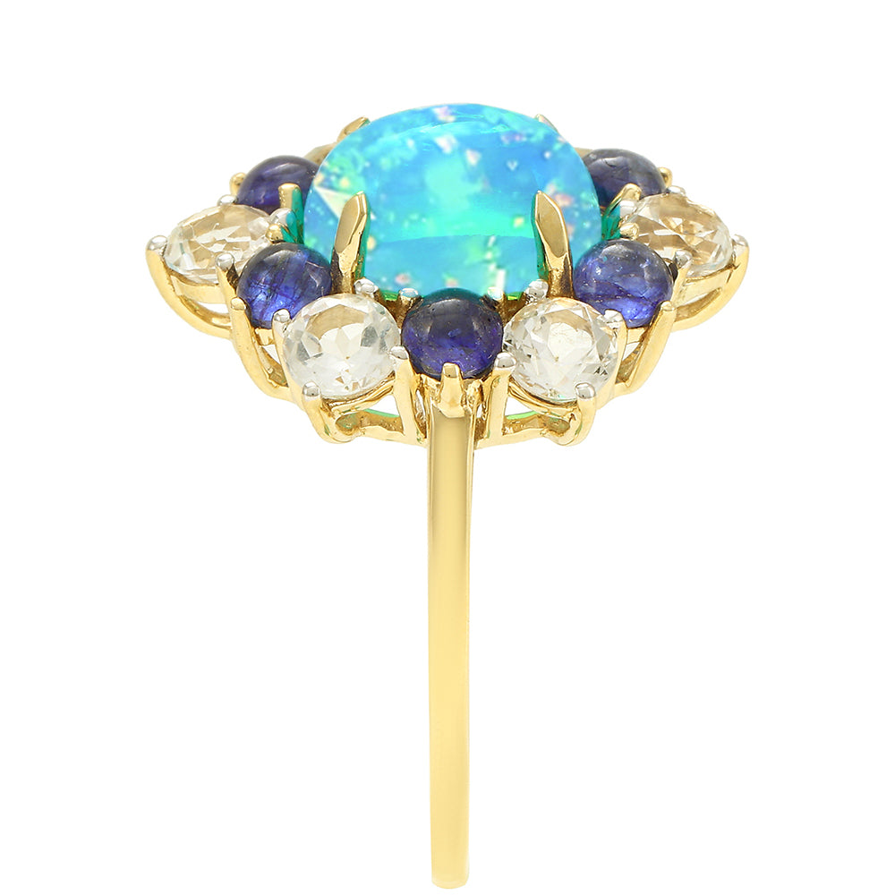 Goldring mit äthiopischem Paraiba-Blauopal und blauem Saphir 3