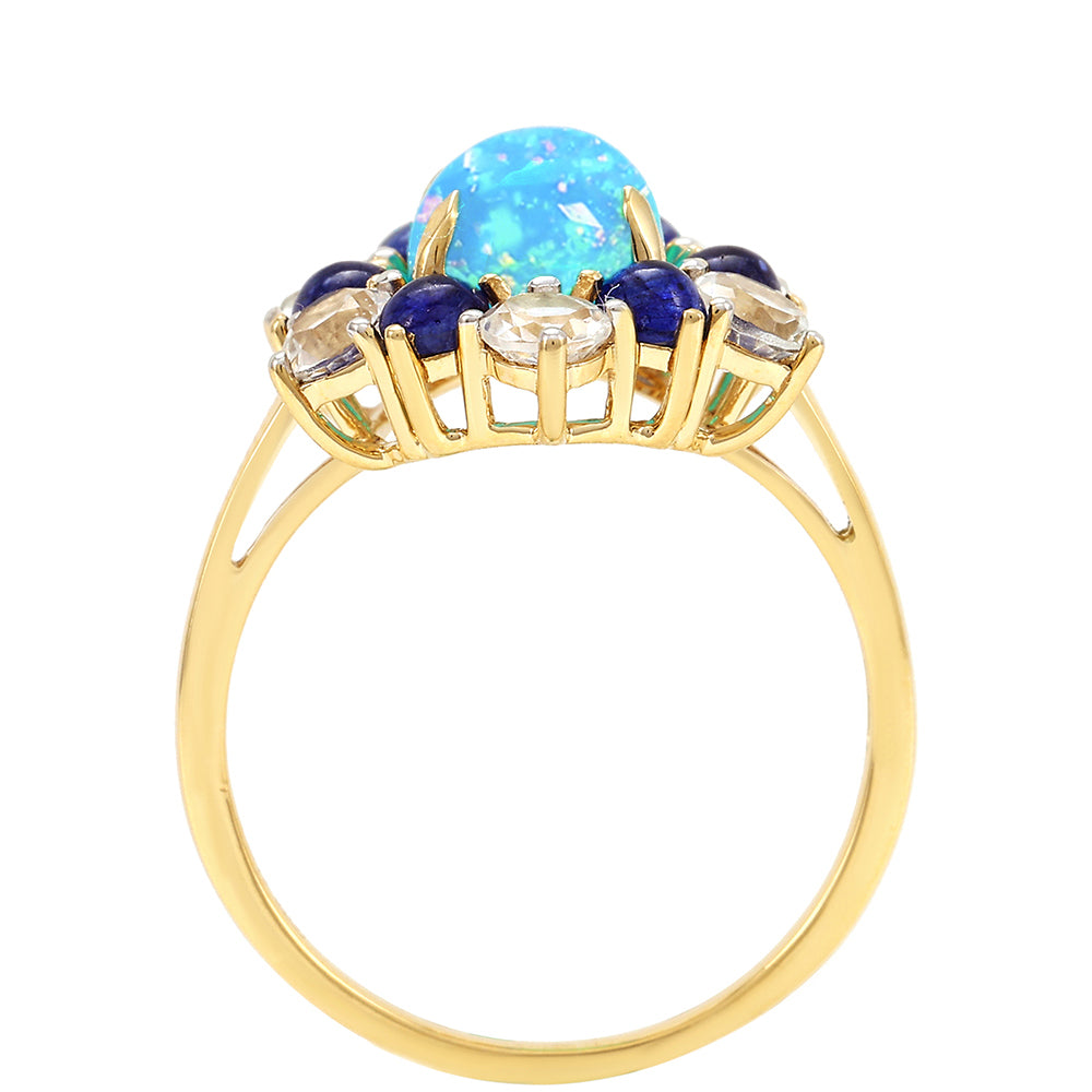Goldring mit äthiopischem Paraiba-Blauopal und blauem Saphir 4