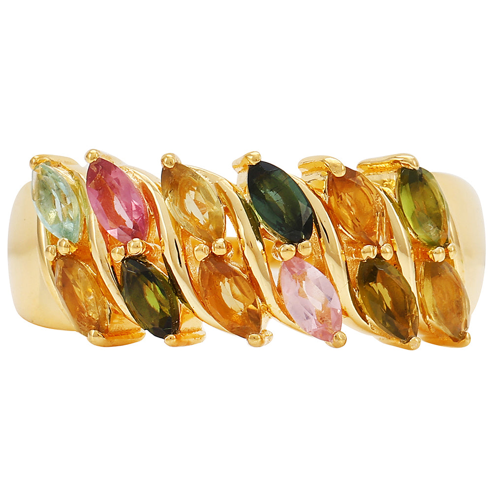 Goldplattierter Silberring mit regenbogenfarbenem Turmalin aus Pelmadulla